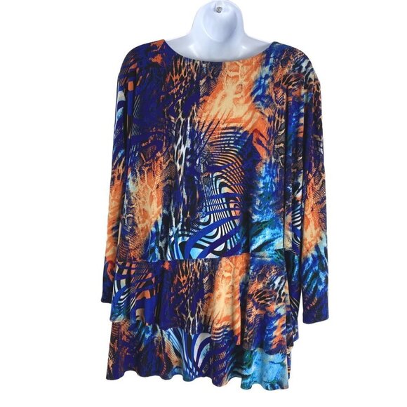 Susan Graver Top Women's 3X Tiered Multicolored Print V-Neck - Picture 5 of 5
